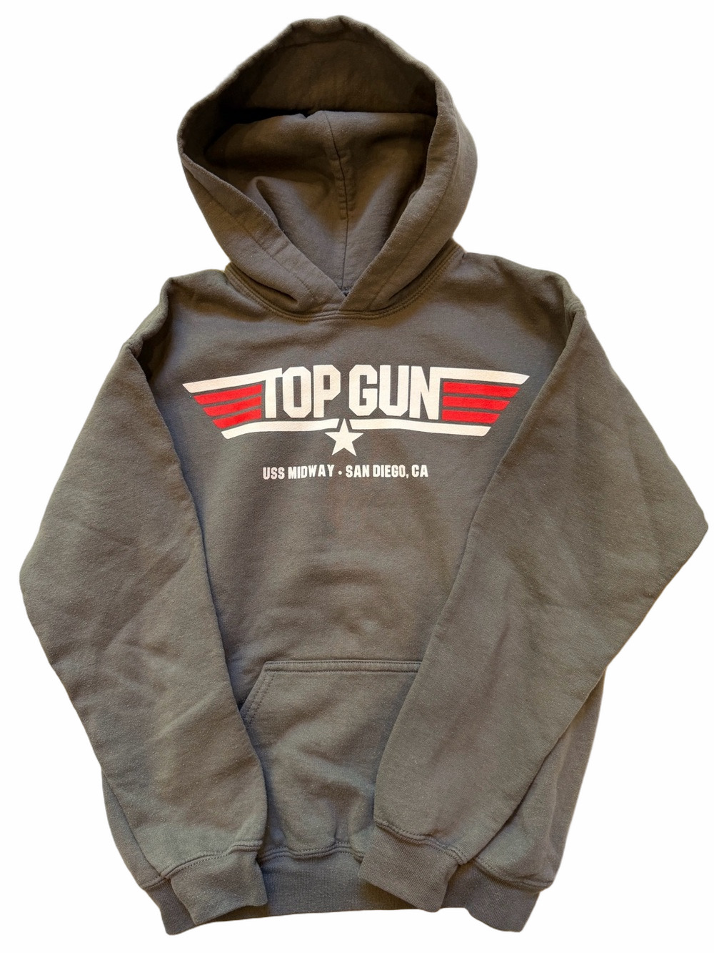 Top Gun USS Midway San Diego Kids Hoodie - Gray with Red Graphic
